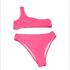 Neon pink high waisted bikini swimsuit